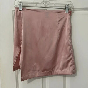 Shein Zip Side Slit Hem Satin Mini Skirt size small pink polyester
